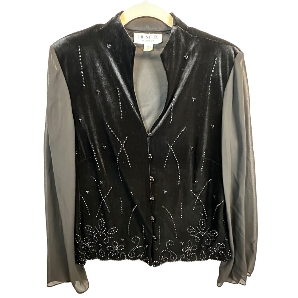 Whimsigoth Black Velvet Beaded Sheer Sleeve Blouse Top Witchy Goth